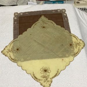 Vintage—( 2 ) Danity- Pocket Trim Accent Hankies -11”x11” size—Yellow —Brown